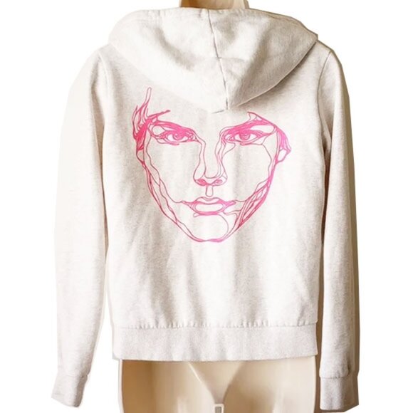 H&M Tops - Avicii H&M Zip Hoodie Graphic Sweatshirt S Light Gray Hot Pink